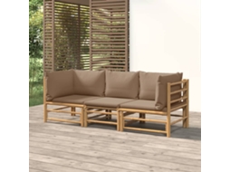 Vidaxl 3 Pcs Conj. Lounge Jardim Bambu Almofadões Cinzento-acastanhado