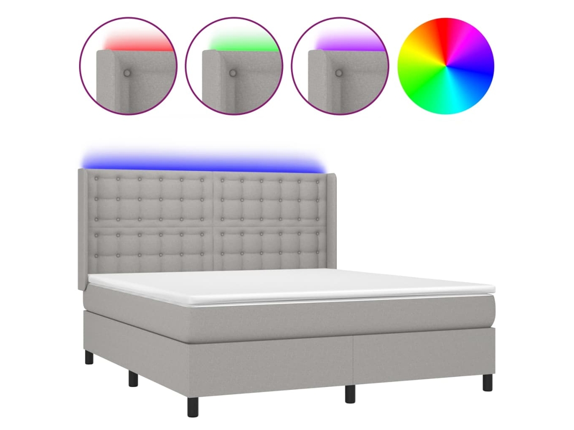 Cama Box Spring com Colchão e Led Tecido Cinza Claro MAISON EXCLUSIVE (160x200 cm)
