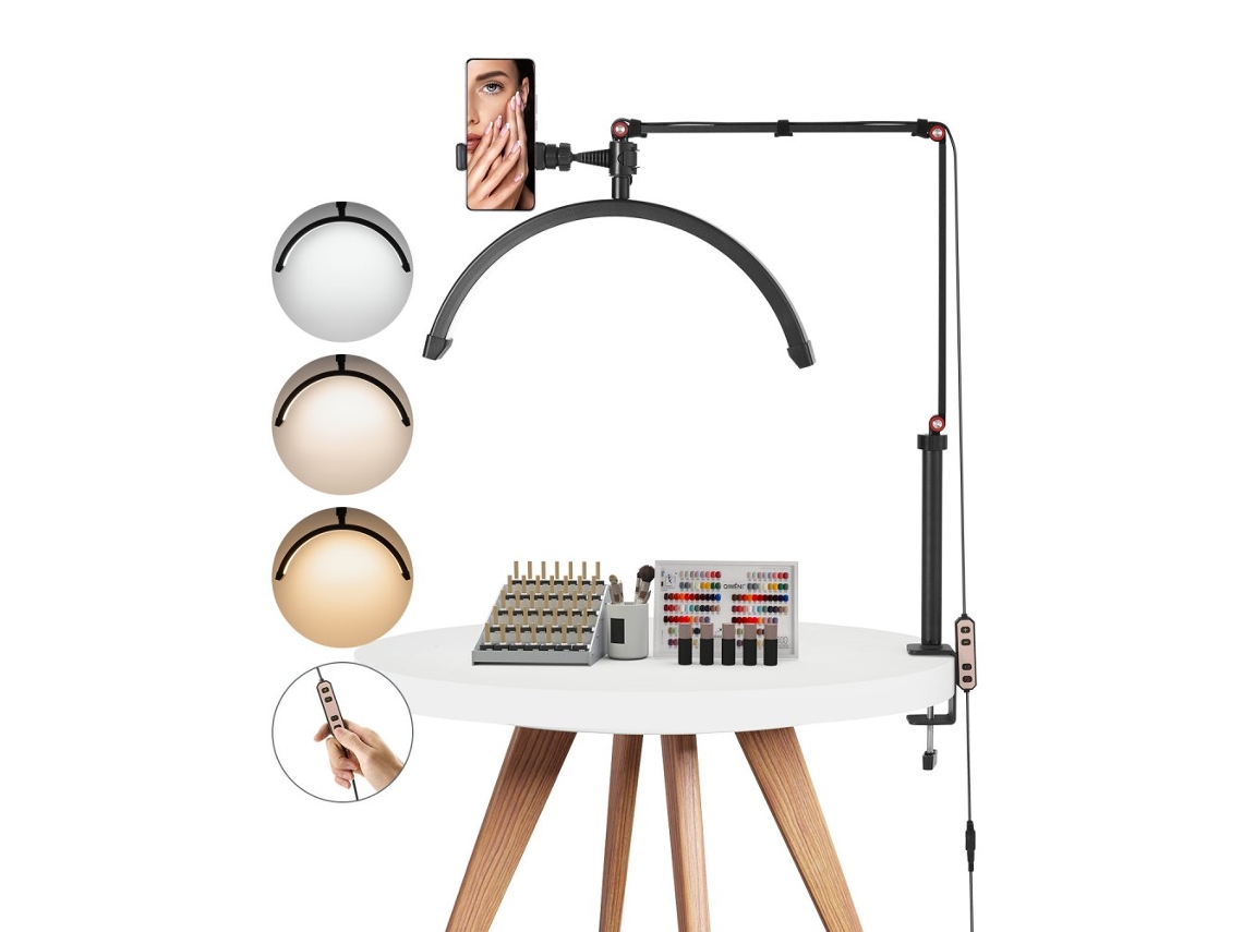 Candeeiro Led De Mesa 20w Com Braço Flexível E Suporte Para Telemóvel Tekmaquinas