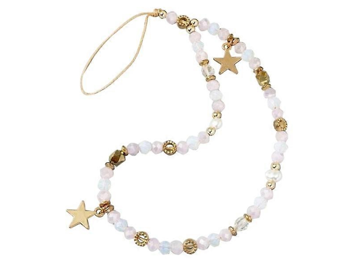 Pingente De Estrela De Cinco Pontas, Corrente Para Celular Com Miçangas, Cordão Estiloso Para Pendurar Capa De Celular, Rosa.