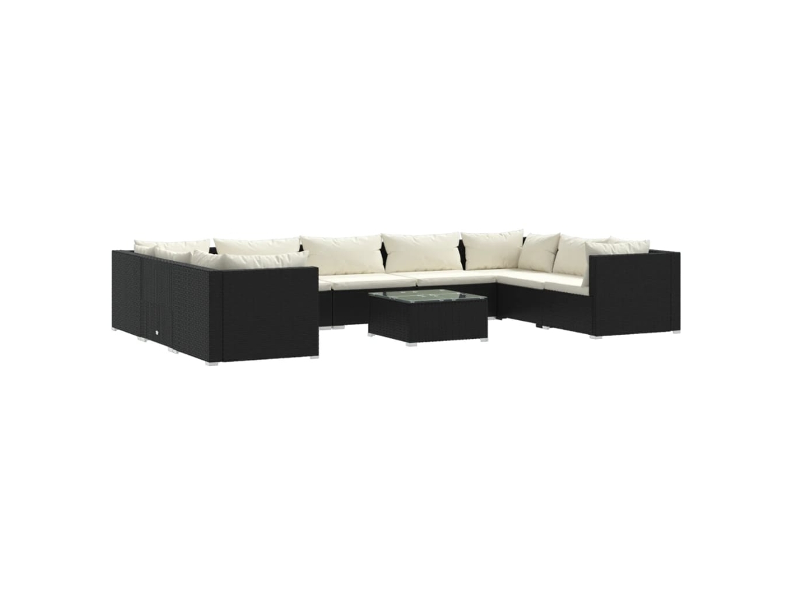 Maison Exclusive - 10 Pcs Conjunto Lounge De Jardim C/ Almofadões Vime Pe Preto