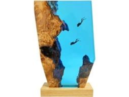 Luminária De Resina Epóxi Com Base Madeira Luz Noturna Led 3d