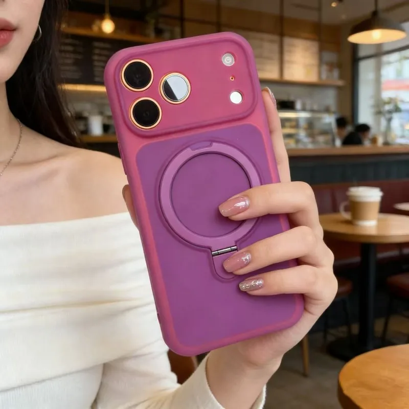 Capa De Celular Com Suporte Magnético De Anel Em Silicone (vermelho Borgonha) Para Iphone 15 Pro