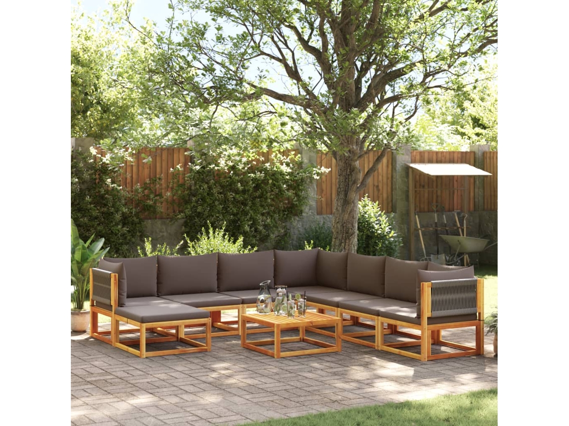 Vidaxl Conjunto De Sofás De Jardim Vidaxl De 9 Peças Com Almofadas De Madeira De Acácia E Corda