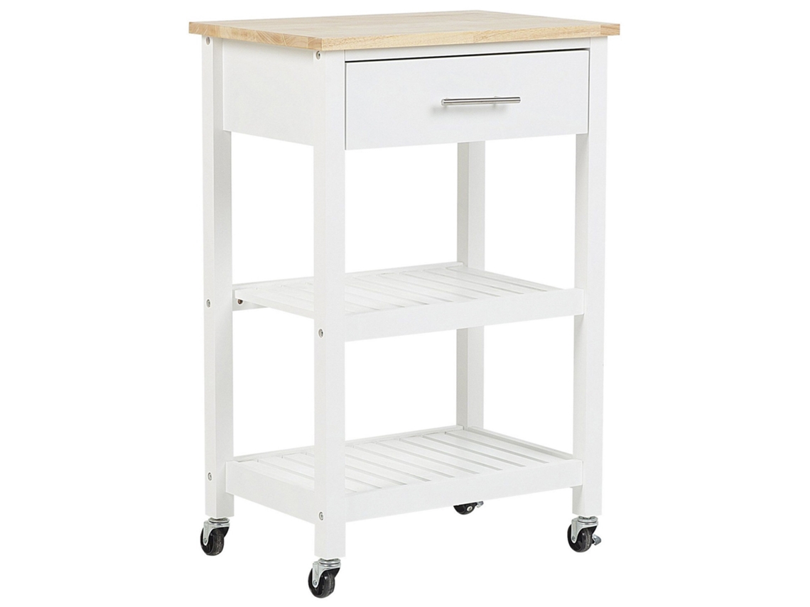 Carrinho de cozinha BELIANI Hiuma de Madeira de seringueira, MDF Branco 58x40x86