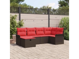 Vidaxl Conjunto De Sofá De Jardim 6 Pcs Marrom E Vermelho Vime Pe