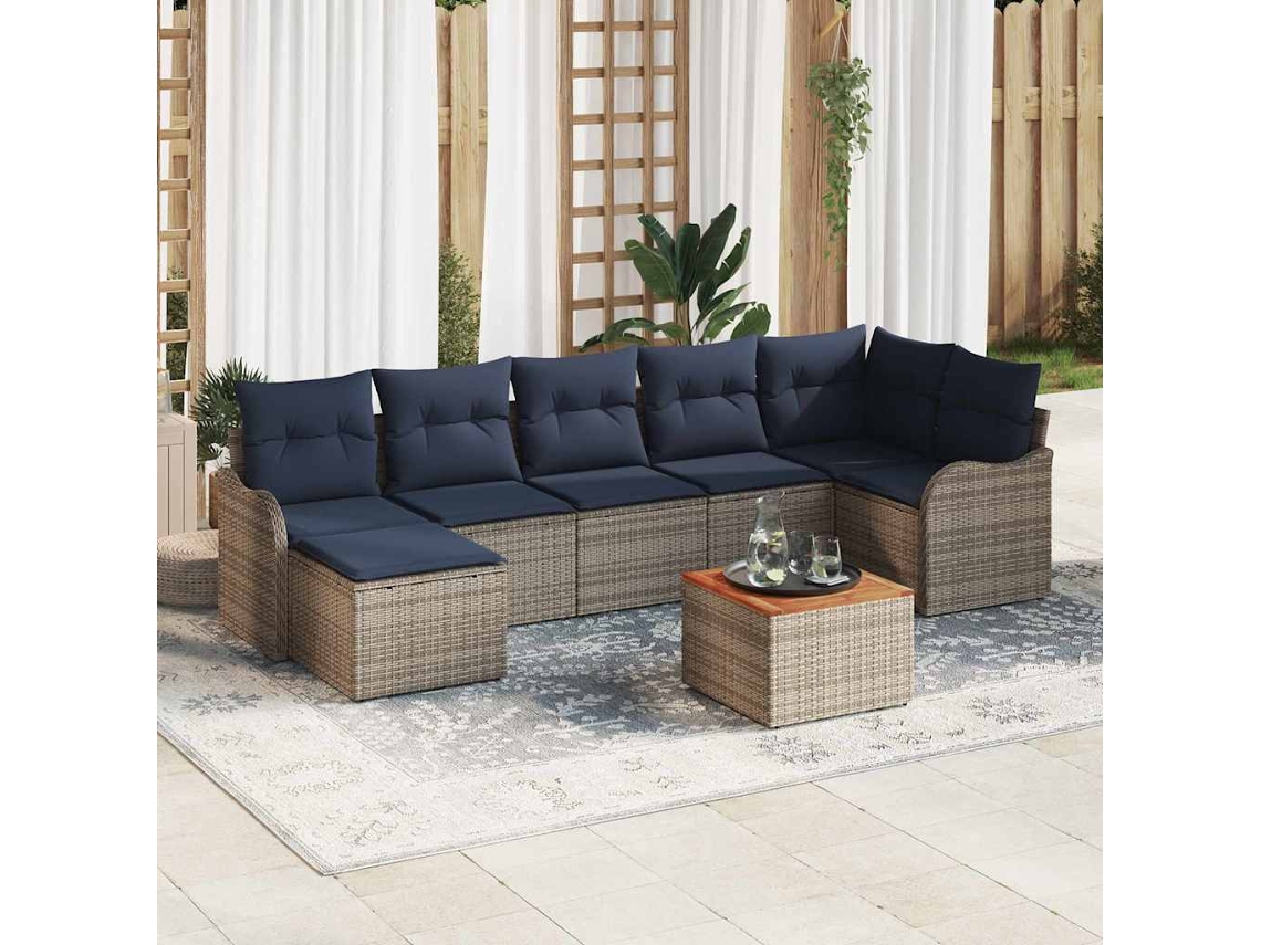 Vidaxl Conjunto De Sofá De Jardim 8 Unid. Cinzeto Vime Pe