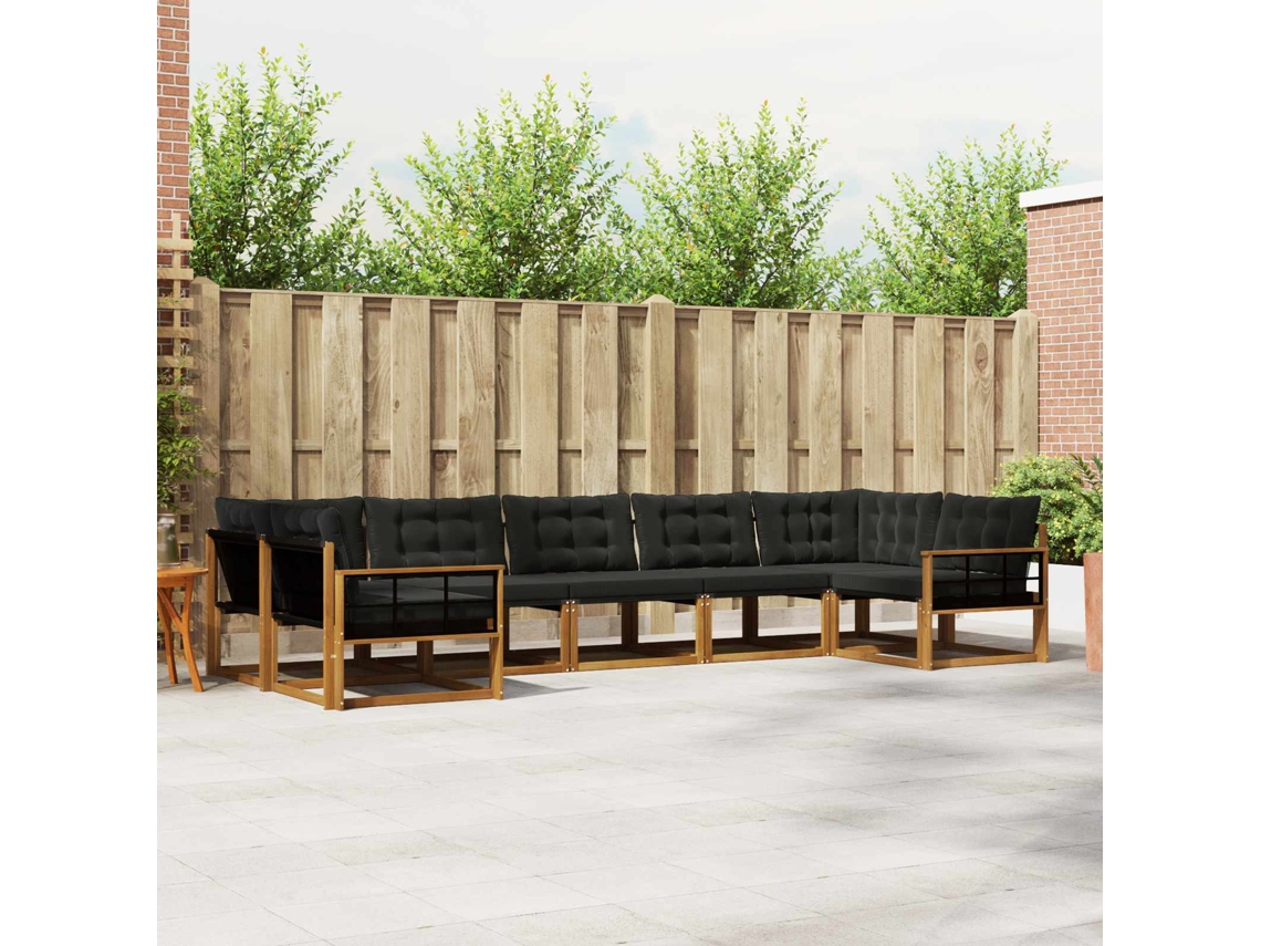 Vidaxl Conjunto De Sofás Para Exterior 7 Pcs Natural E Preto