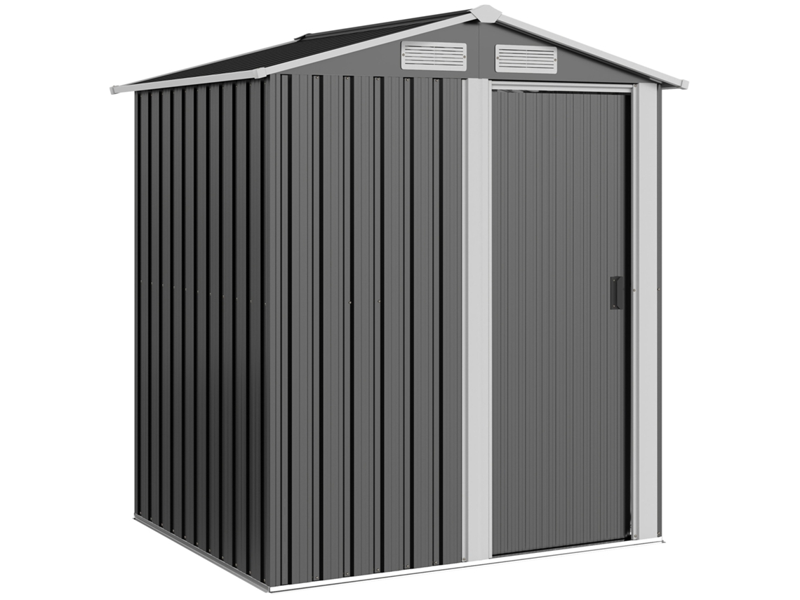 Casinha De Jardim Porta Ferramentas Em Aço, Telhado Inclinado E 4 Saídas De Ar, 152x132x188cm