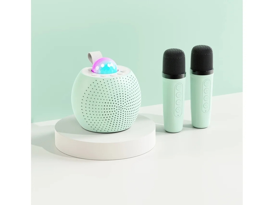 Mini máquina de karaokê portátil Yizhood com Bluetooth, microfones duplos e projeção de céu estrelado (verde)