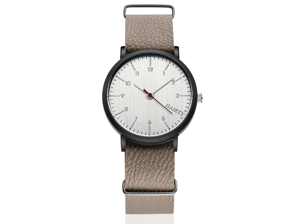 Relógio de pulso masculino, estilo simples, mostrador redondo, pulseira de PU, Quarter Gaiety, marrom escuro