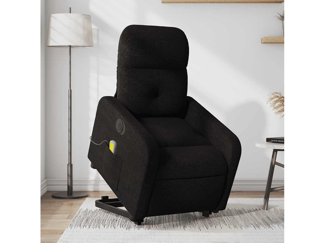 Vidaxl Poltrona Elétrica Elevatória Massagens Tecido Preto
