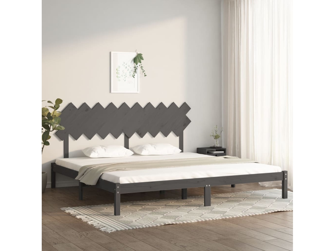 Vidaxl Estrutura De Cama 200x200 Cm Cinzento Madeira Maciça
