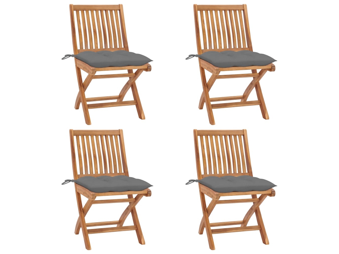 Cadeiras Dobráveis Jardim C/ Almofadões 4 Pcs Teca Maciça Dkd Home Decor