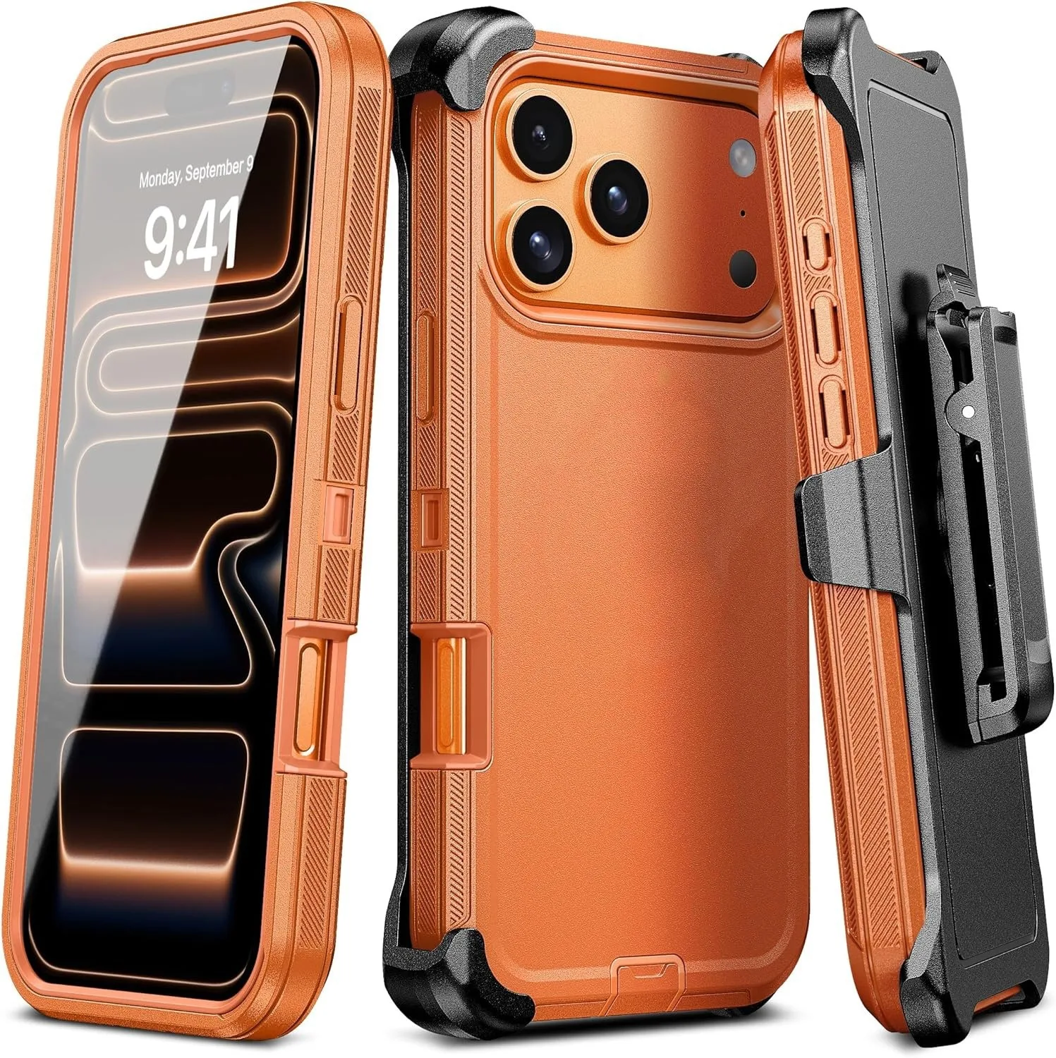 (laranja, Iphone 16) Capa De Celular 3 Em 1 Resistente Com Clipe À Prova De Choque