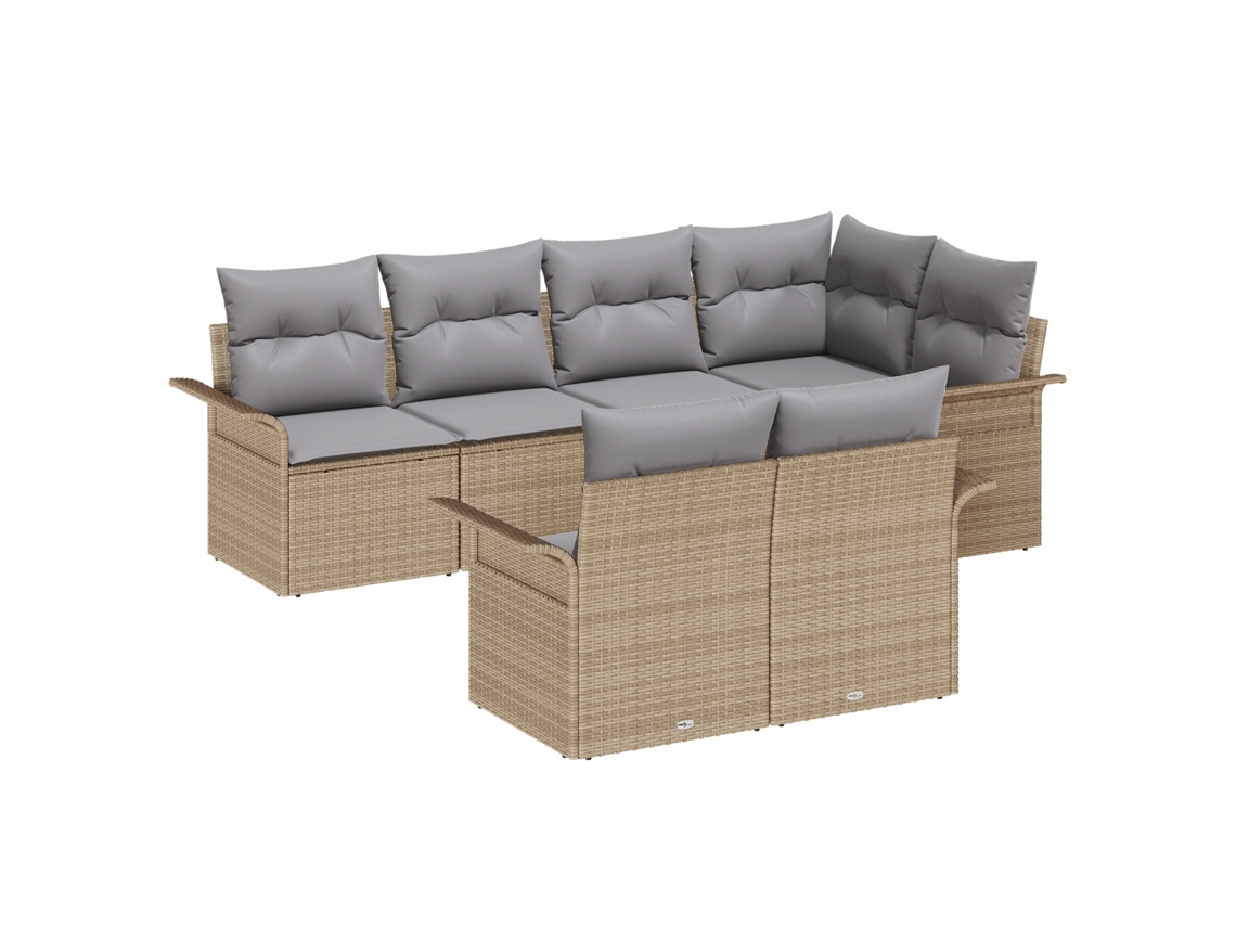 Conjunto 7 Assentos De Jardim Vidaxl Bege Vime Pe (242.5 X 132.5 X 69 Cm)