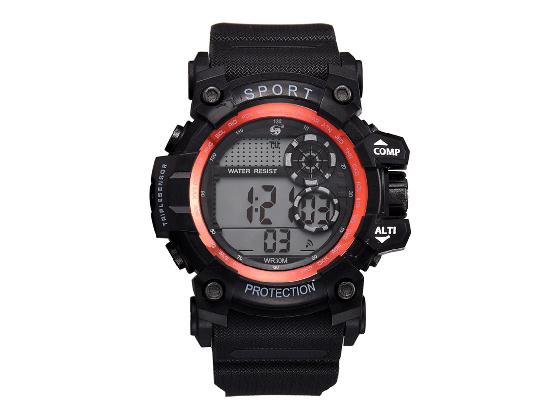 Reloj Electrónico Deportivo Impermeable Para Hombres Estudiantes Multifunción Rojo
