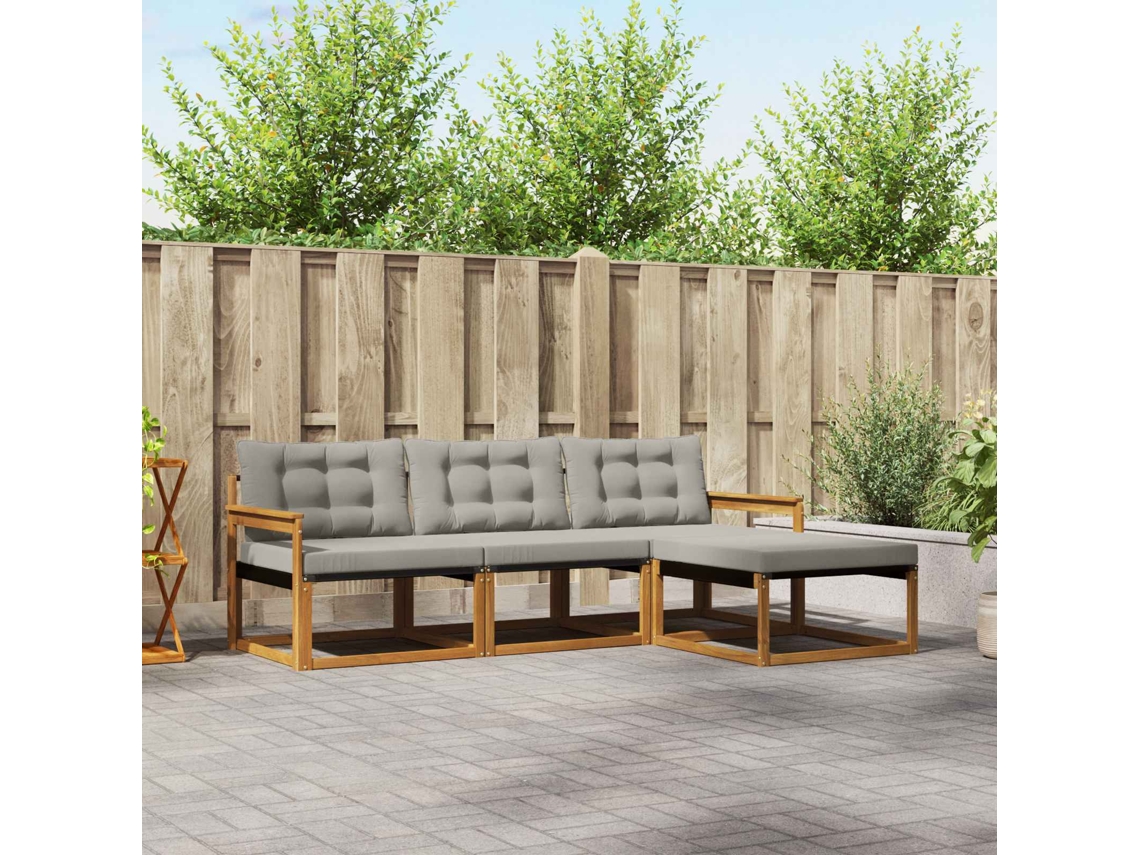 Vidaxl Conjunto De Sofás Para Exterior 4 Pcs Cinza Natural E Claro
