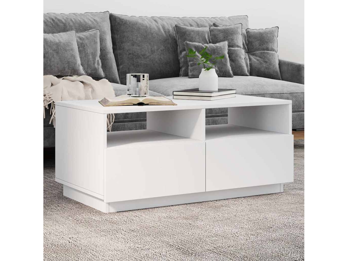 Vidaxl Mesa De Centro Com Luzes Led 90x49x40 Cm Branco