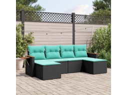 Vidaxl 6 Pcs Conjunto De Sofás P/ Jardim C/ Almofadões Vime Pe Preto