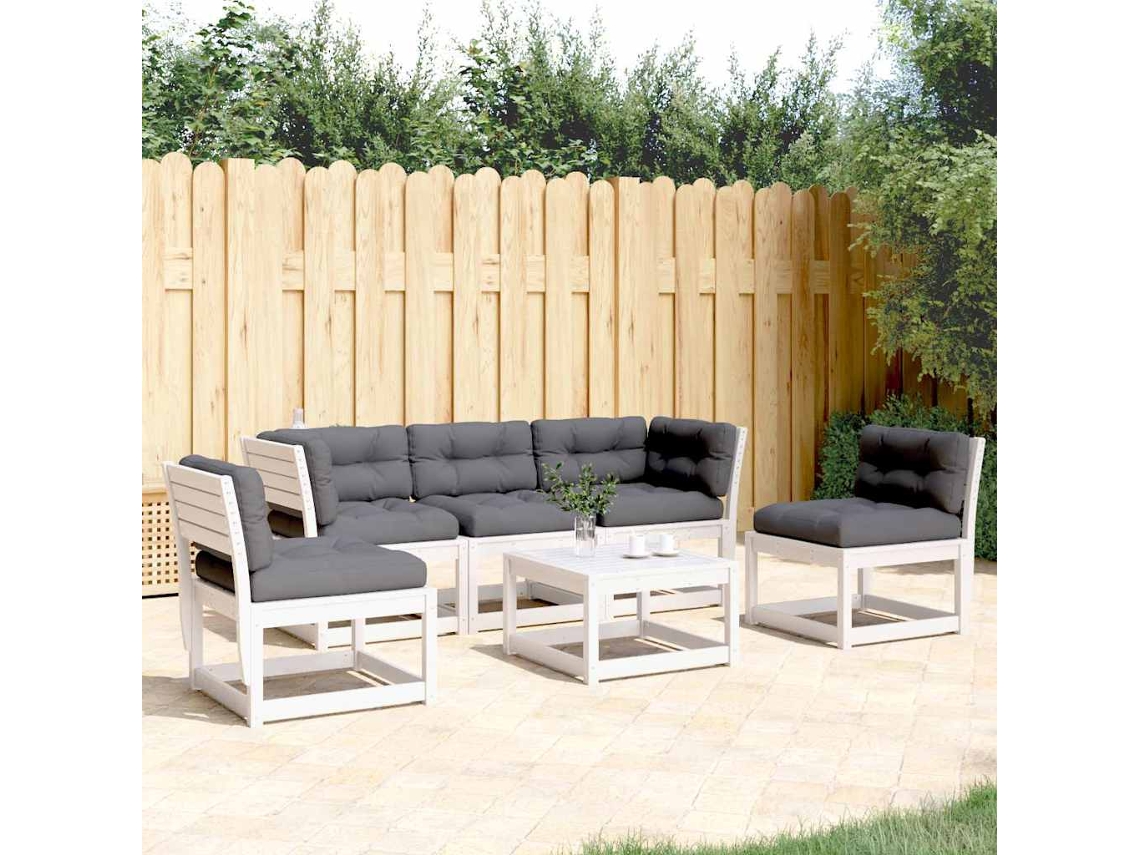 Vidaxl 5 Pcs Conj. Sofás De Jardim C/ Almofadões Pinho Maciço Branco
