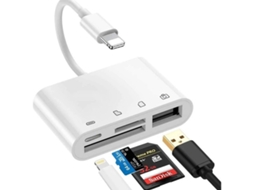 Leitor De Cartão Lightning 4 Em 1 Branco, Compatível Com Tf/sd/usb E Carregamento.
