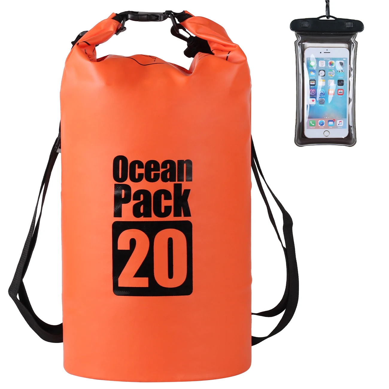 (Laranja, 20 litros) Bolsa de armazenamento externa impermeável em PVC, adequada para caiaque, rafting, camping na praia, caminhadas, etc.