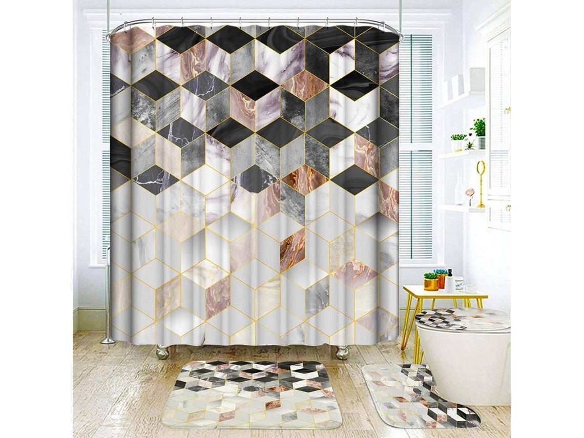 Conjunto De Cortina De Ducha Prático, Antimofo, 100% Poliéster Lavável, 180x180cm Com 12 Anéis