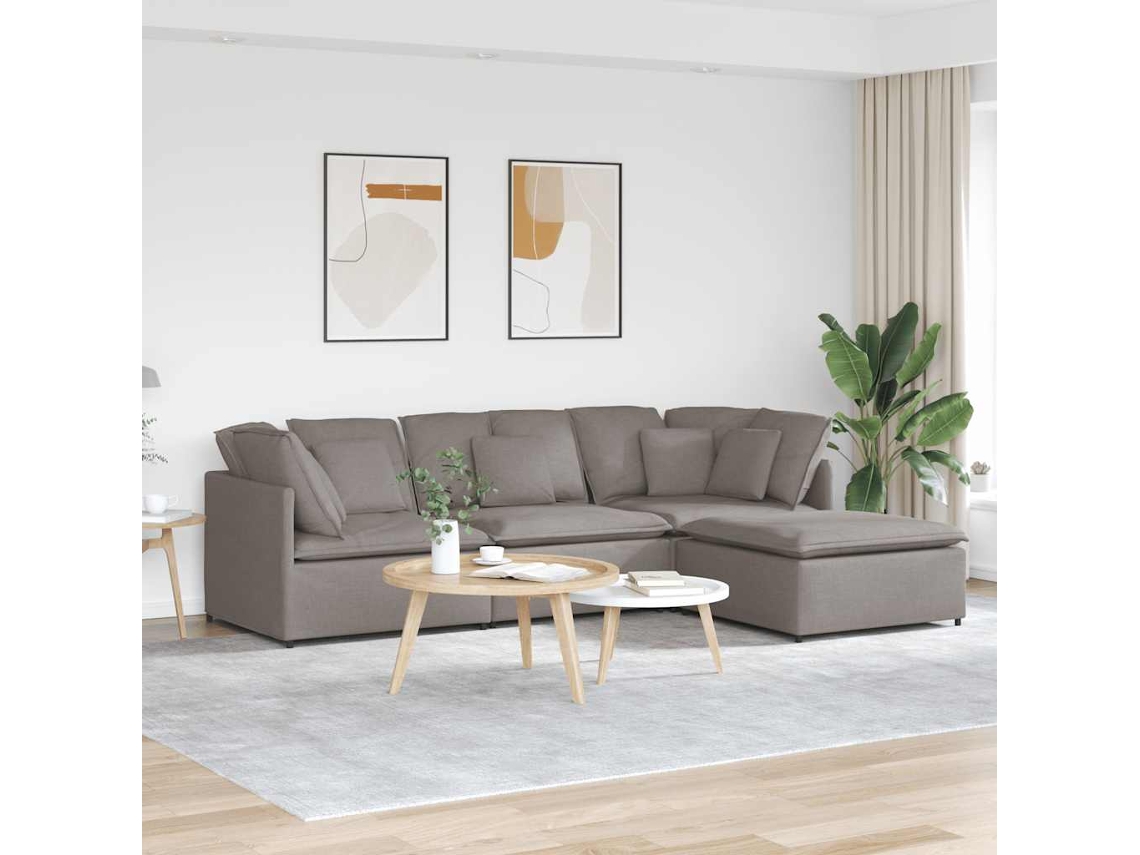 Vidaxl Sofá Modular Com Pufes E Almofadas Tecido Cinzento-acastanhado