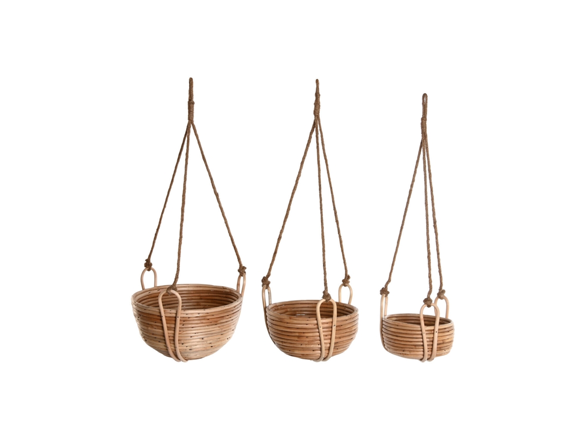 Conjunto de 3 Vasos Suspensos de Vime com Corda, 31x31x23cm ALEXANDRA HOUSE LIVING