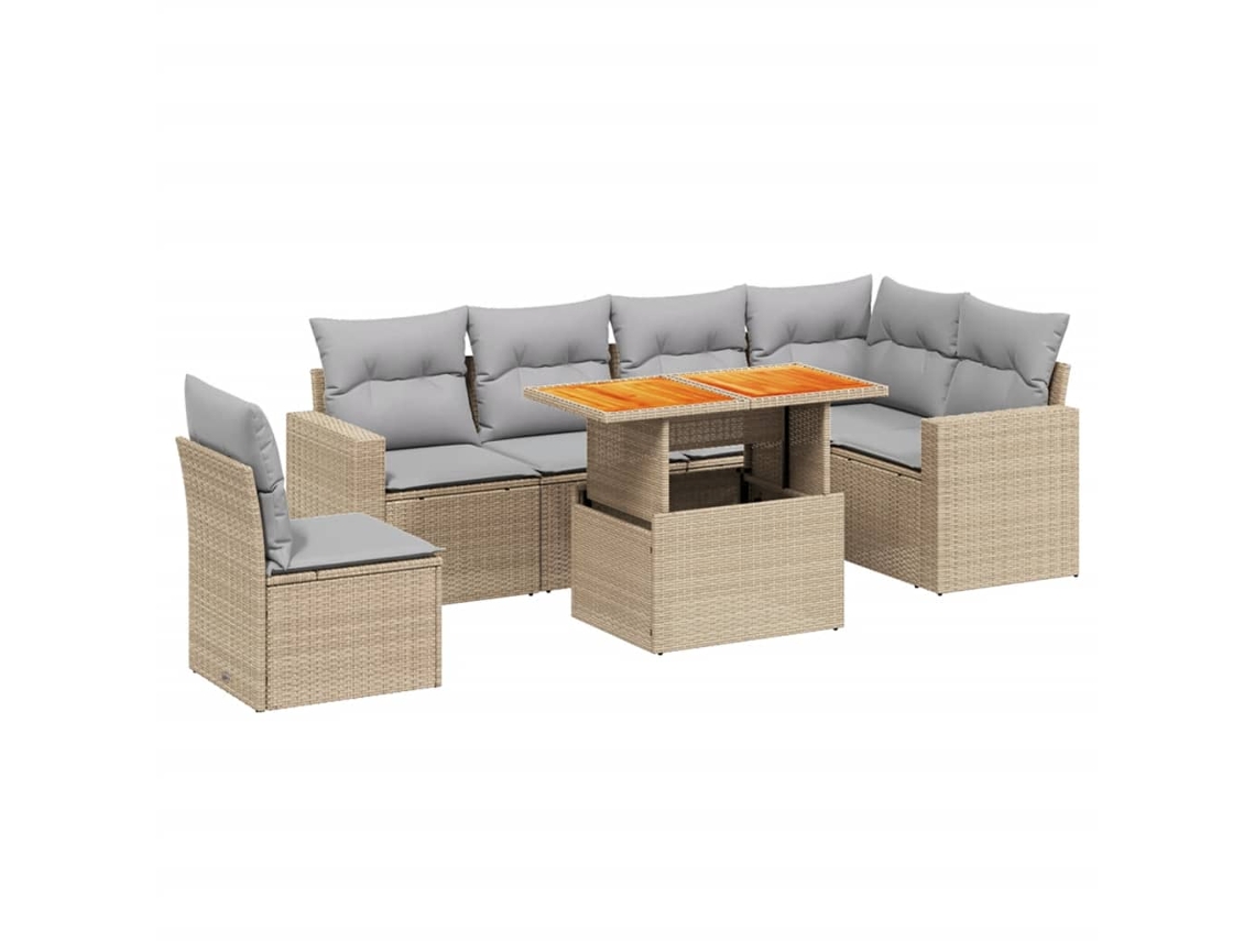 Conjunto de 7 Sofás para Jardim com Almofadões Vime Pe Bege MAISON EXCLUSIVE (7 pcs)
