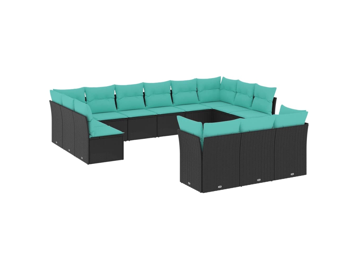 Conjunto de Sofá de Jardim, 13 Peças, Almofadas, Rattan Preto MAISON EXCLUSIVE
