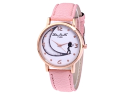Relógio Feminino de Pulso Zhoulianfa Quartzo Couro Pu Rosa Dial Redondo Lua