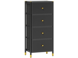 Cajonera de Tecido com 4 Gavetas Dobráveis,frente em Pu e Estrutura de Aço,cômoda para Quarto e Sala preto BTFORUS