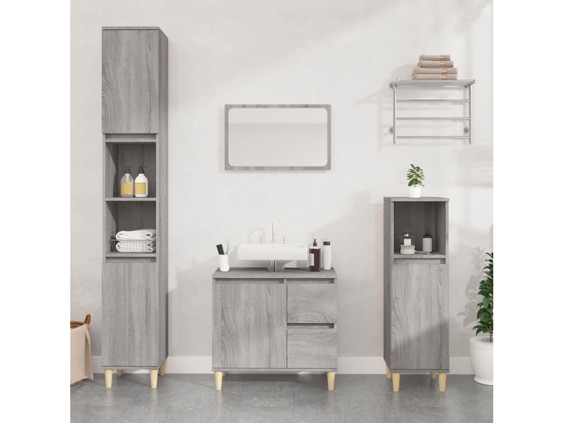 Vidaxl Armário Wc 30x30x190 Cm Derivados De Madeira Cinzento Sonoma