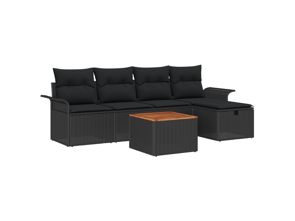 Conjunto 6 Conjunto De Sofá De Jardim Vidaxl Preto Vime Pe (55 X 55 X 37 Cm)