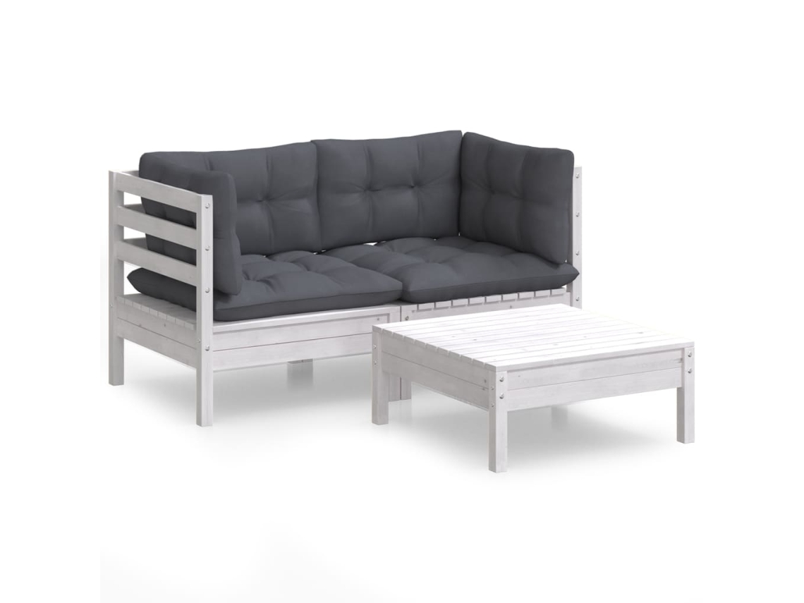 Conjunto de 3 Lounge de Jardim com Almofadões Antracite Pinho MAISON EXCLUSIVE