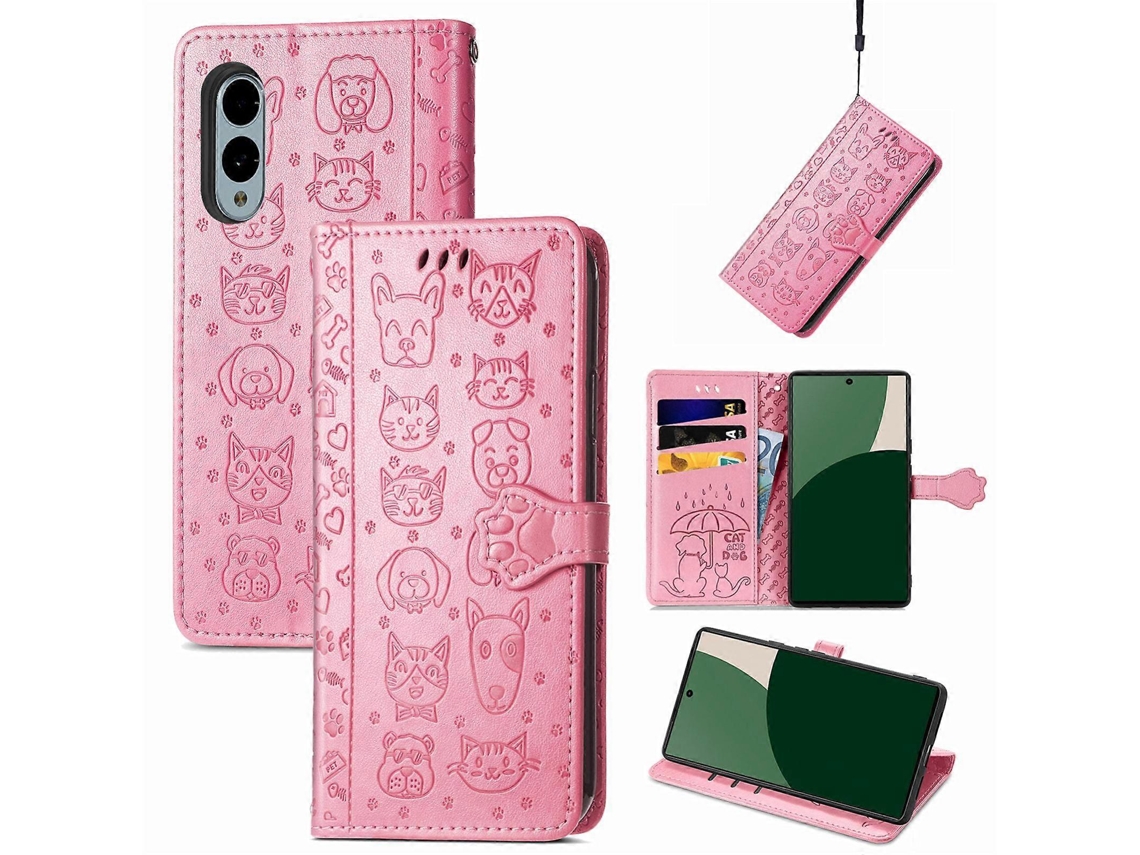 Capa De Couro Para Celular Com Estampa De Gato E Cachorro