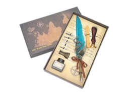 Conjunto de Caneta de Pena Retrô com Estampa de Mapa Vintage, 5 Pontas Extras, Suporte para AQUAFORGE