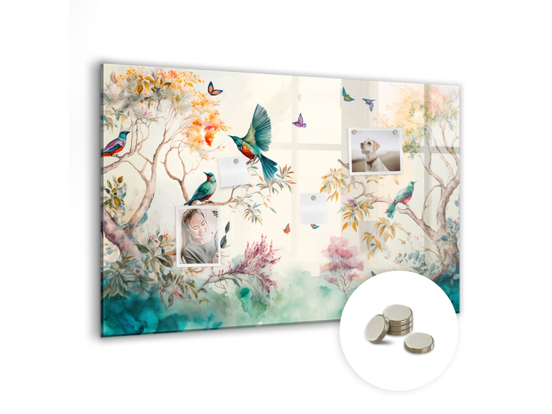 Quadro De Vidro Magnético Flores Pássaros Natureza Para O Quarto Das Crianças Espelharte (90x60 Cm)