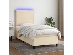 Cama Box Spring C/ Colchão E Led 90x200 Cm Tecido Cor Creme