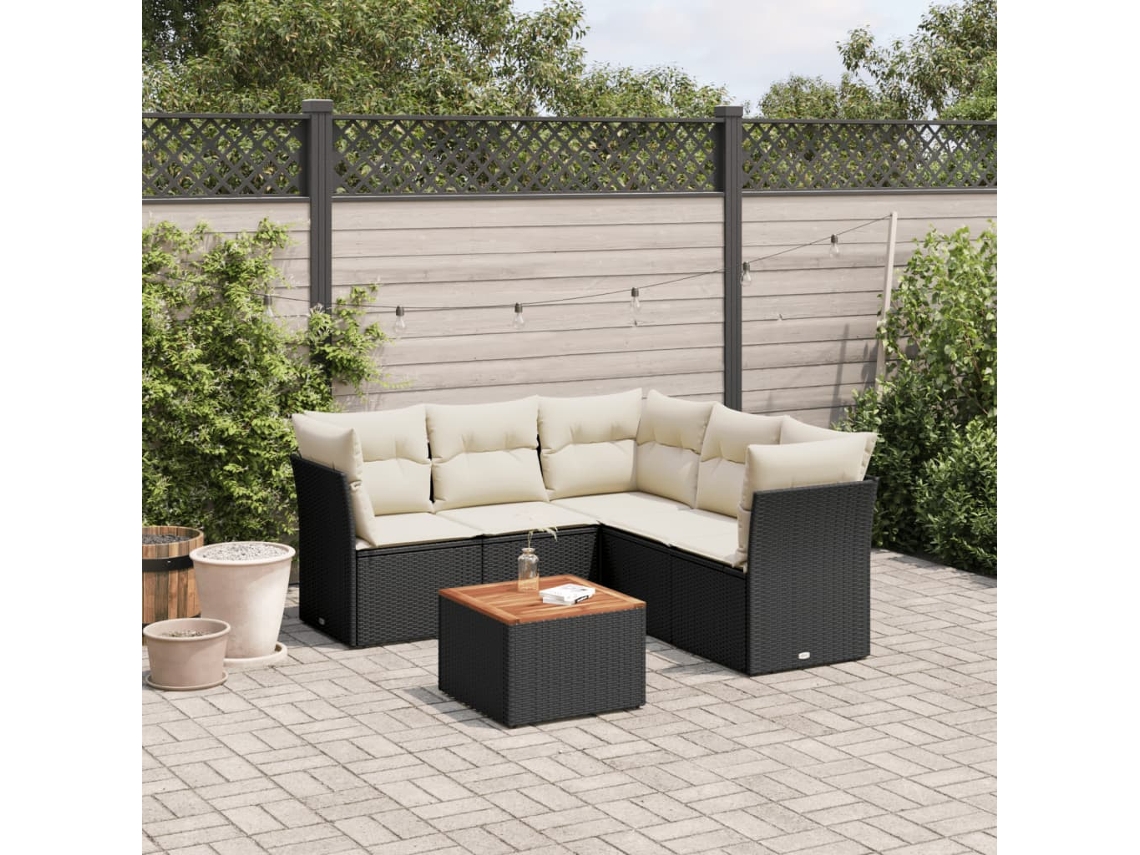 Vidaxl 6 Pcs Conjunto Sofás De Jardim C/ Almofadões Vime Pe Preto
