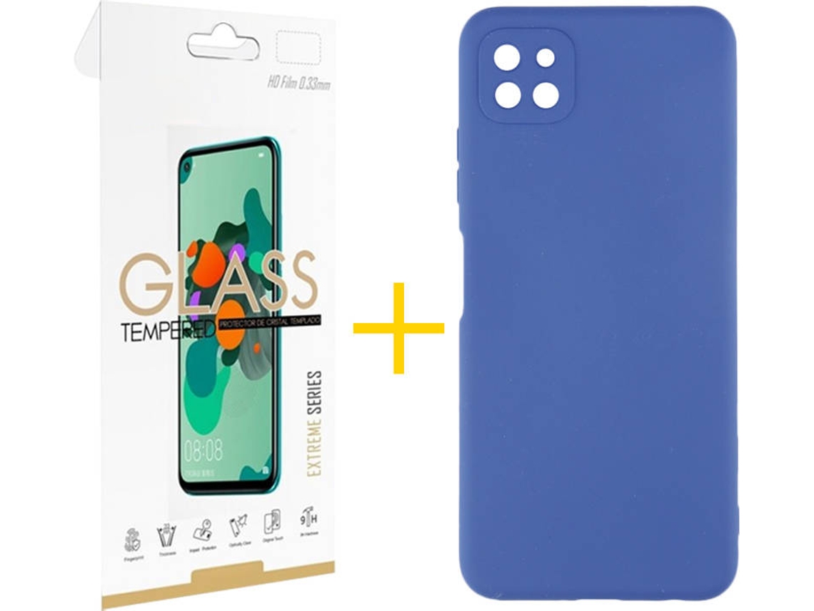 Capa e Película de Vidro Samsung A22 5G SKYHE Silicone Líquido Azul