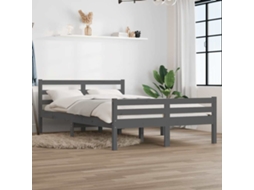 Vidaxl Estrutura De Cama 140x200 Cm Madeira Maciça Cinzento