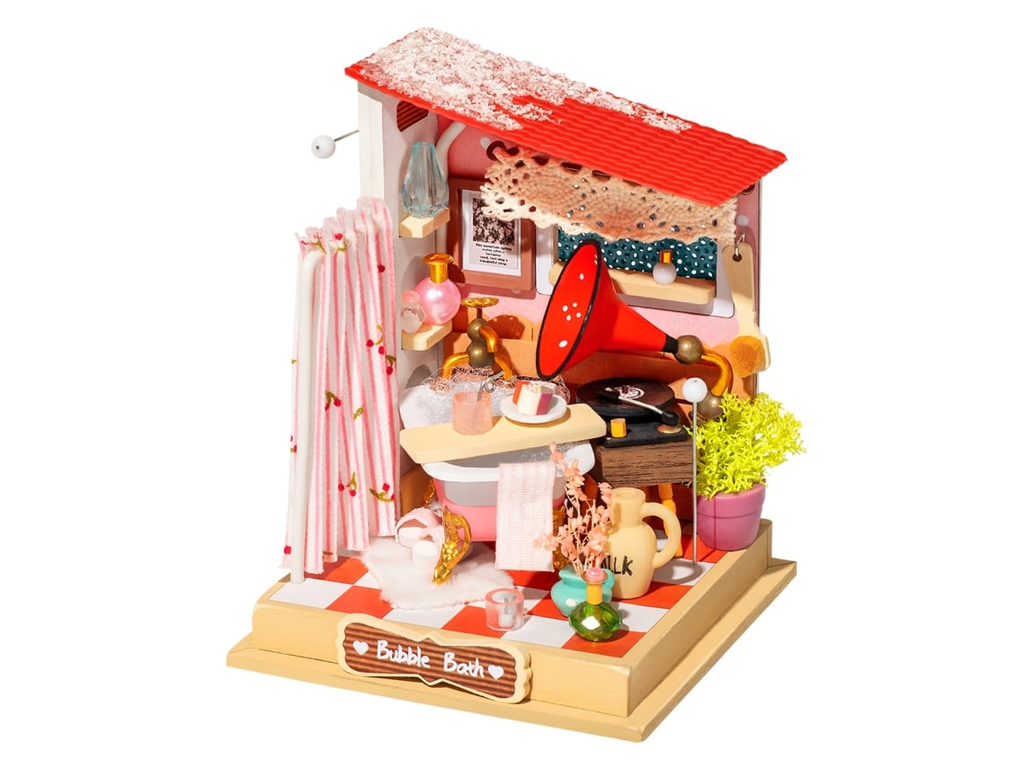 Kit De Modelo De Casa De Bonecas Com Banheiro Em Madeira, Requer Pintura E Montagem. 59 Peças. 7x7x9 Cm