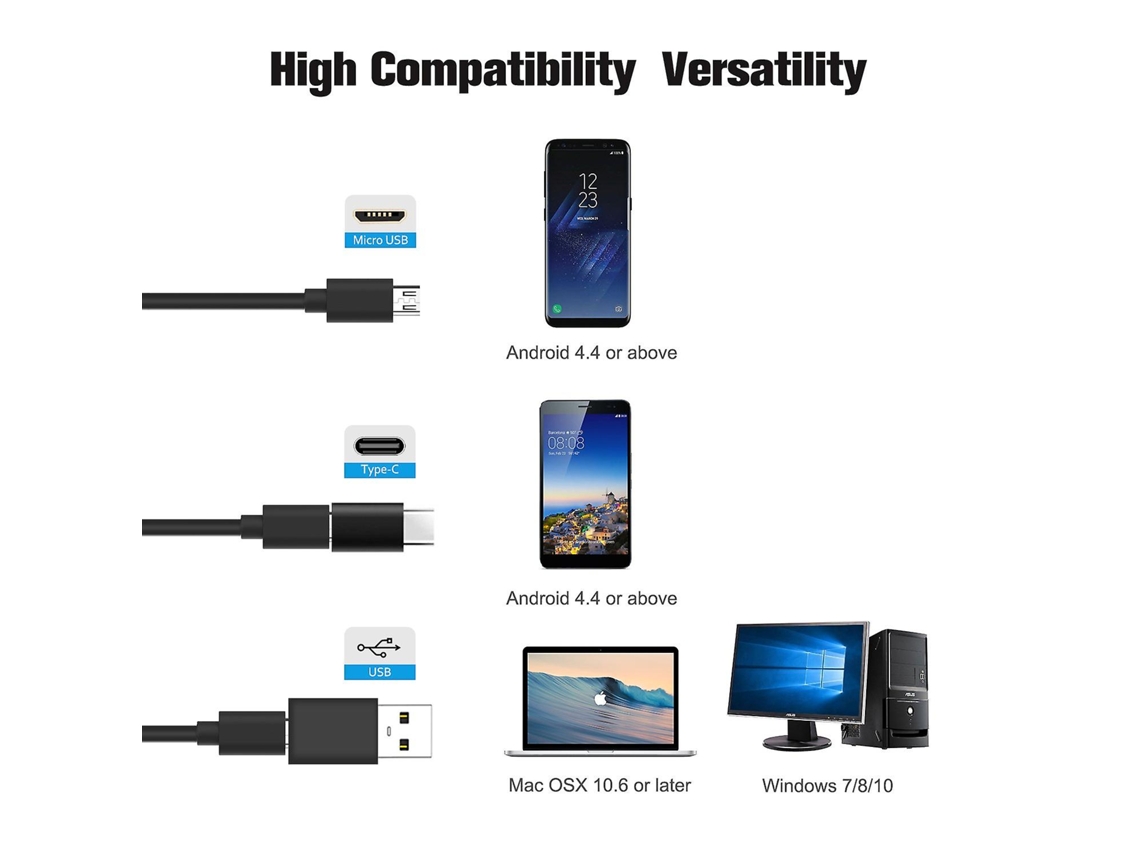 Câmera De Inspeção Usb Tipo C Borescope Hd, 6 Luzes Led Ajustáveis Aquaforge