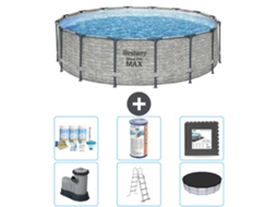 Piscina BESTWAY Round Steel Pro Max Impressão em Pedra 488 X 122 Cm Incluindo Bomba Escada Cobertura Acessórios Cb31