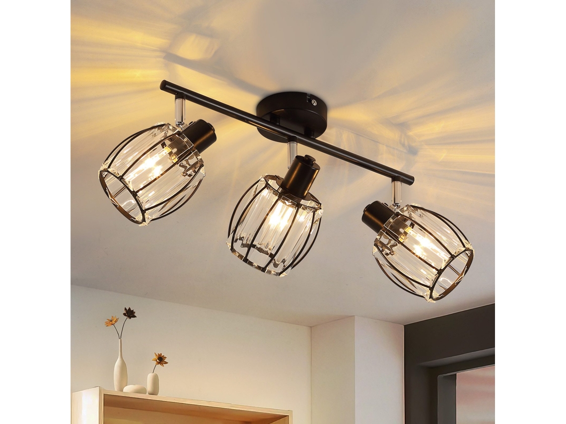 Nettlife Candeeiro De Teto Com 3 Focos Retro E14 Com Candeeiro Cristal Para Hotel E Sala, 25 W, 21 Cm, Orientáveis, Para Uso Diário