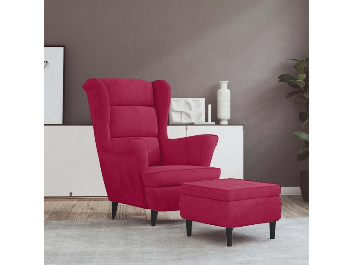 Vidaxl Poltrona De Descanso Com Banco Veludo Vermelho Tinto