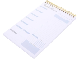 Bloco de notas destacável para planejamento diário, papel branco e liga de alumínio, design e acabamento elegantes.